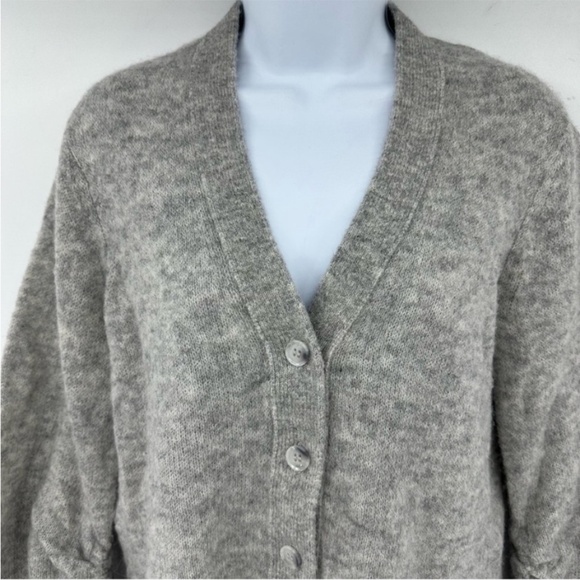 3.1 Phillip Lim | Light Grey Melange Alpaca Blend Shirred Sleeve Cardigan | XS - Picture 3 of 12
